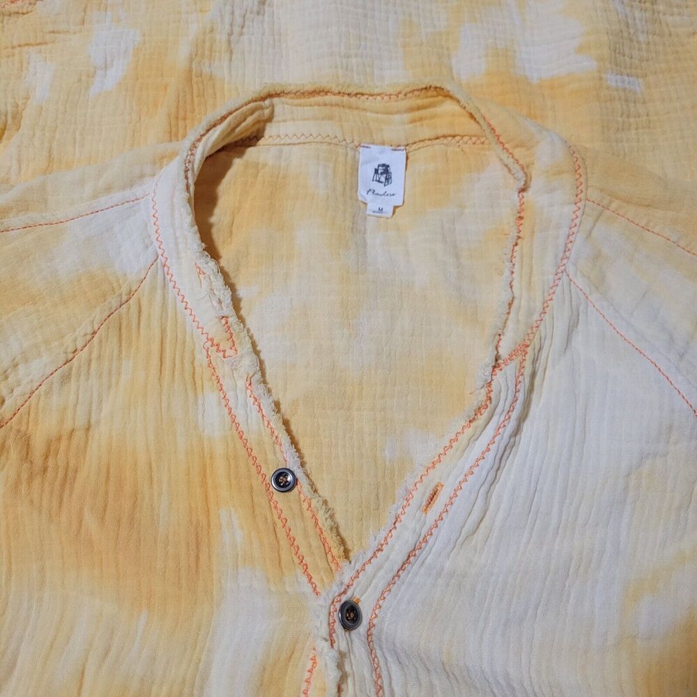 ANTHROPOLOGIE FLAWLESS Yellow Gauzy Cotton Shirt Sz M Tie Dye Oversized Longline - Picture 8 of 11